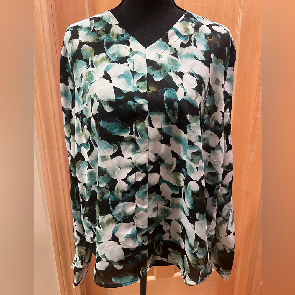 Jennifer Lopez Floral Blouse Double V-Neck Bar Back Lined Top Boho Coquette L